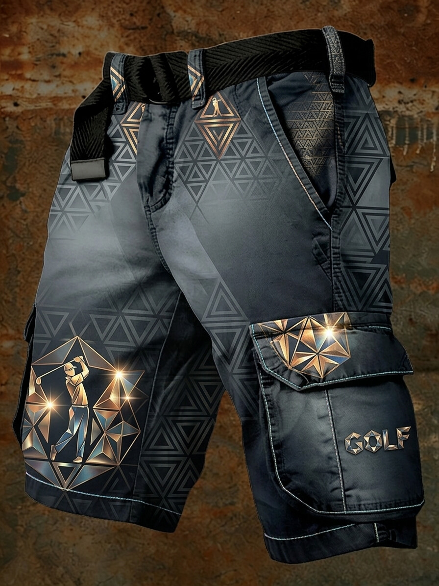 Men's Golf Glow Geometric Art Pattern Print Cargo Shorts