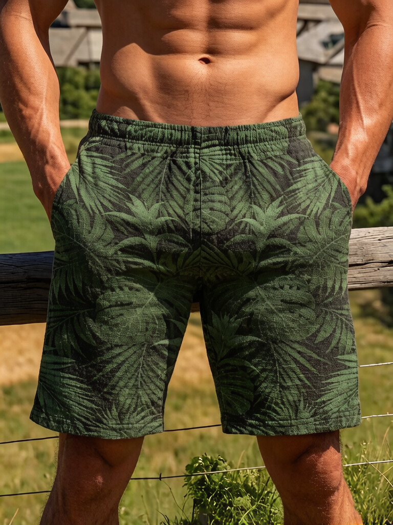 Men's Tropical Palm Leaf All Over Print Casual Shorts