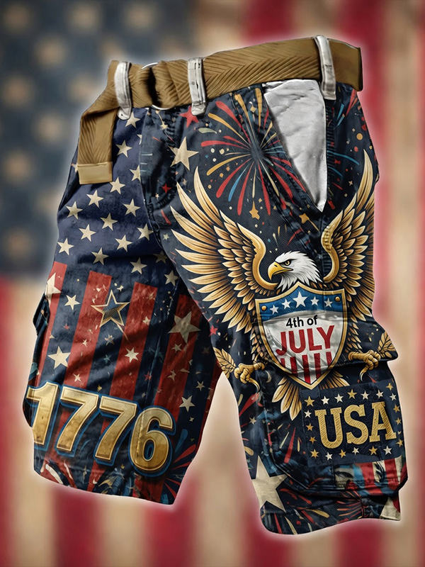 Men's 1776 USA Anniversary Art Print Casual Shorts