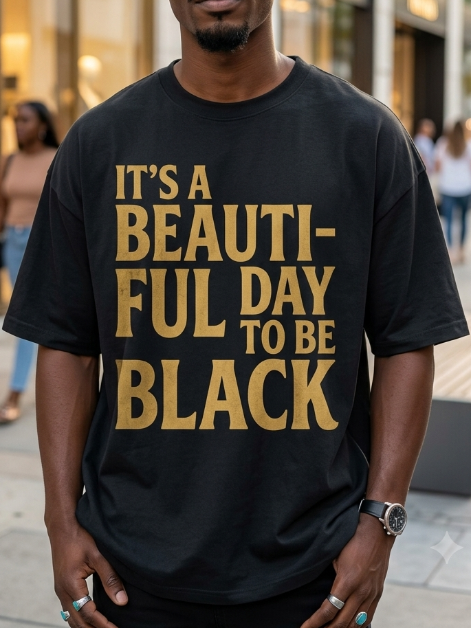 Men's It's A Beautiful Day To Be Black Vintage Gold Text Print Cotton Casual T-Shirt