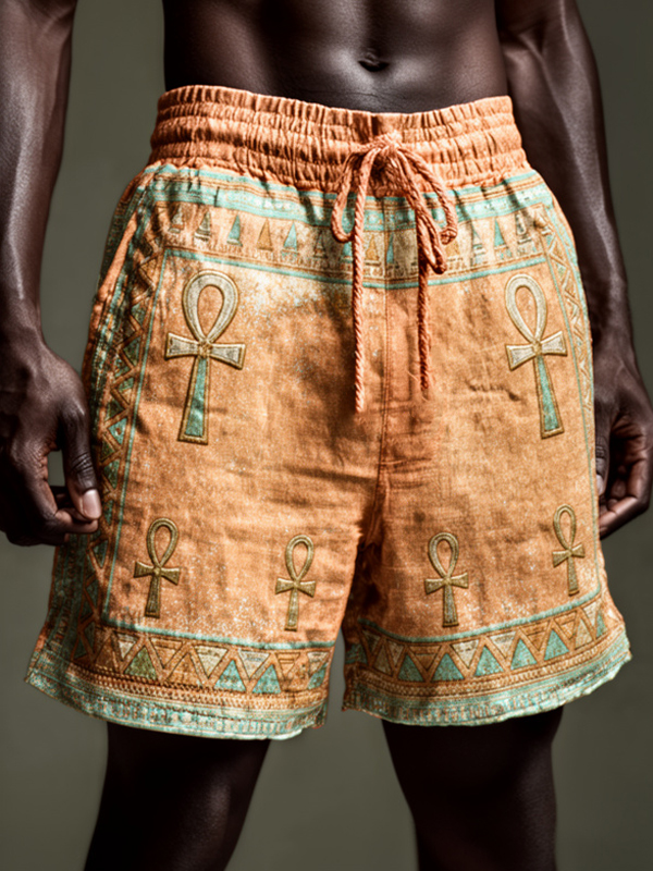 Men's Ankh Ancient Egyptian Art Print Casual Shorts