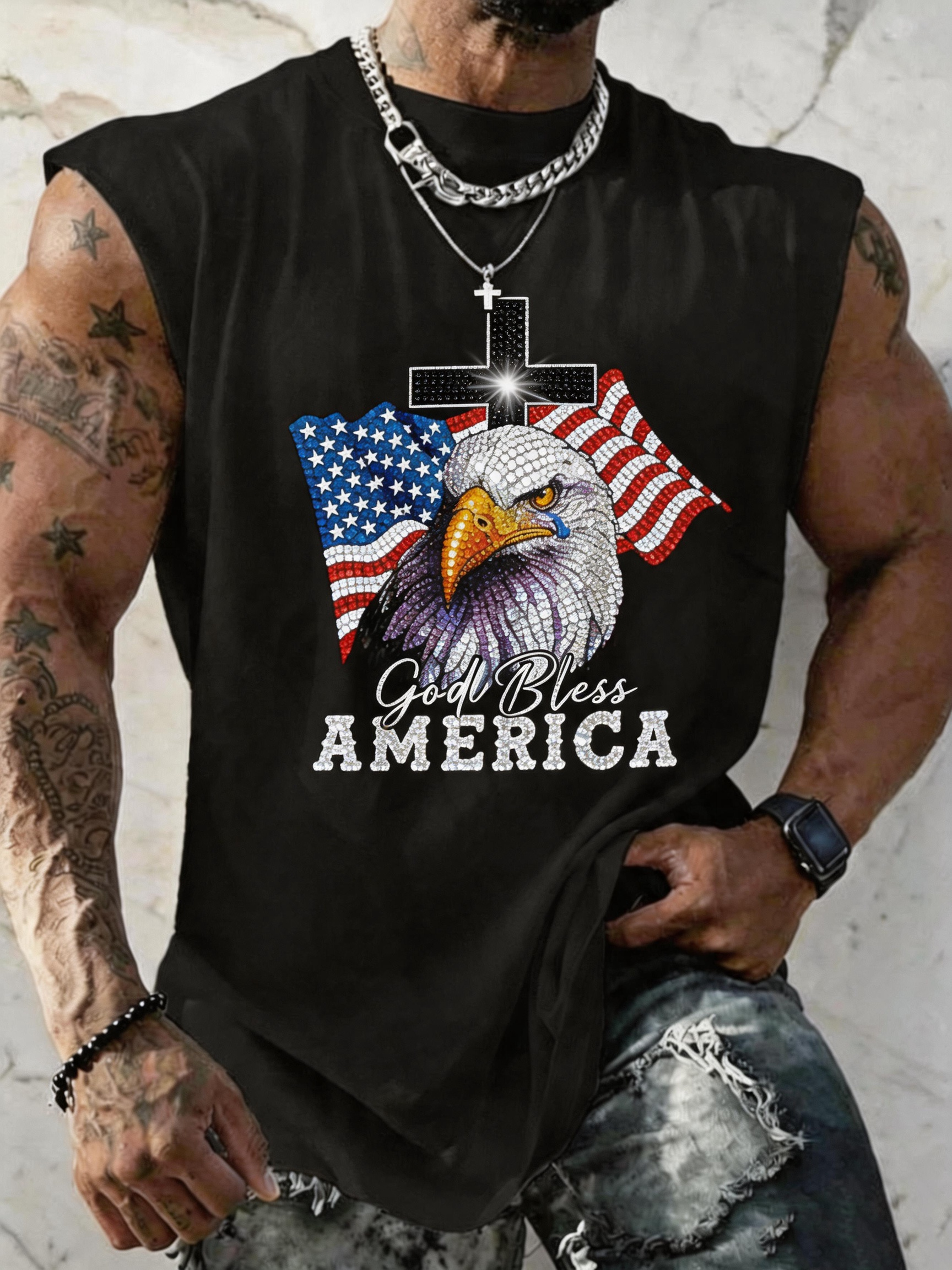 Men's God Bless America Independence Day Faith Tank Top