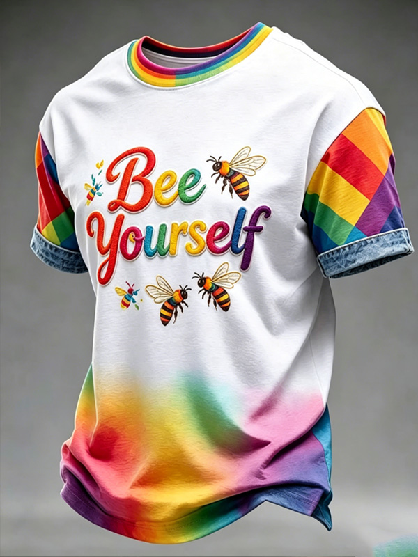 Men's Bee Yourself Rainbow Gradient Pride Art Print T-Shirt