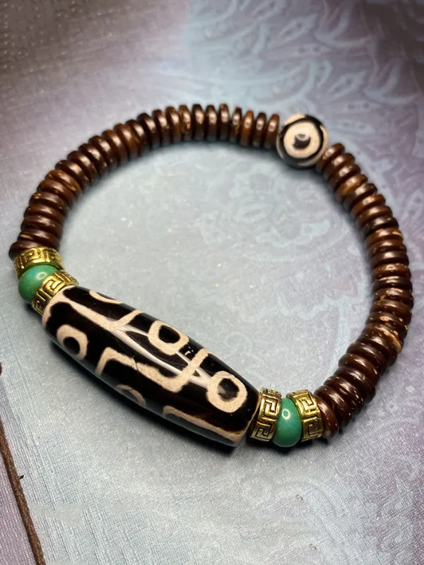 Buddha Stones Tibetan Nine-Eye Dzi Bead Wealth Bracelet