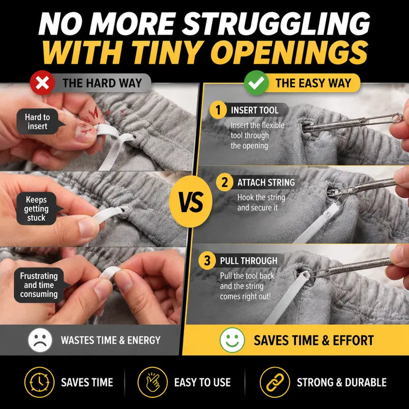 🧵 Flexible Drawstring Threader Tool – Easy Rope & Cord Replacing Helper