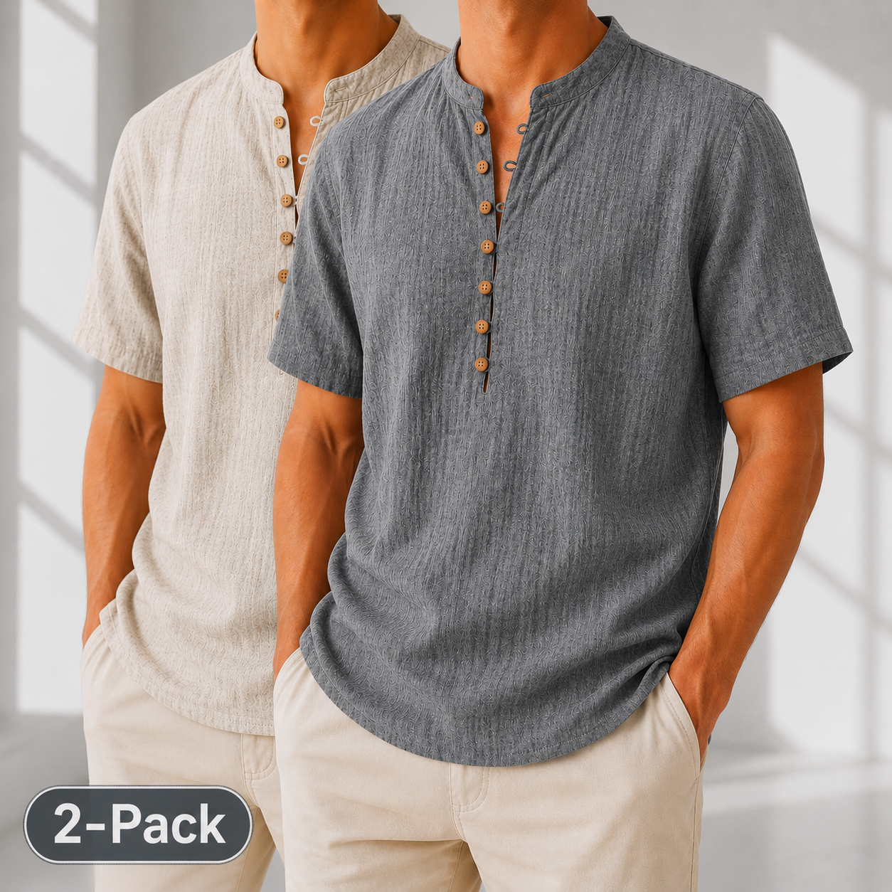 American Flag Cotton Linen Popover Shirts - 2-Pack for 4th of July Celebrations - Various Colors & Sizes