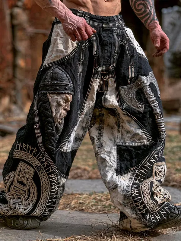 Men's Viking Warrior Norse Rune Celtic Knot Patchwork Print Casual Pants