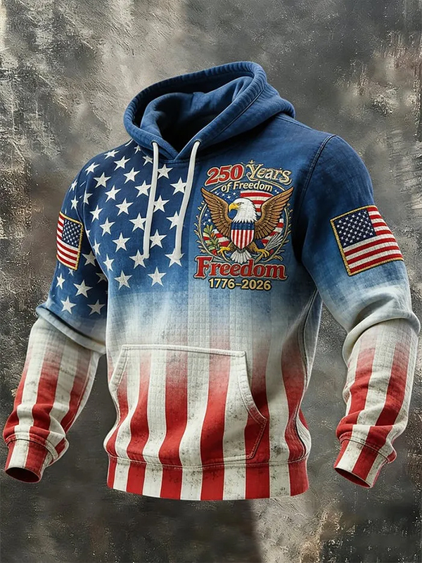 Men's 250 Years of Freedom Eagle Colorblock Print Casual Hoodie