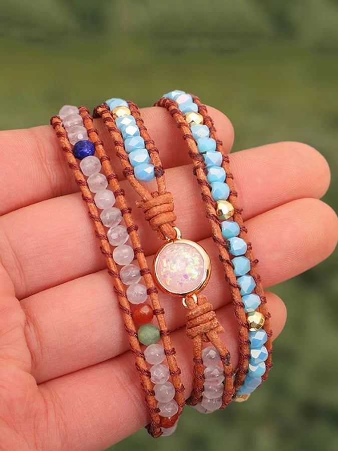 Multicolor Agate Beads Tiered Braided Bracelet
