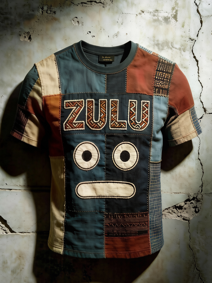 Men's Color Block ZULU Print Casual T-Shirt
