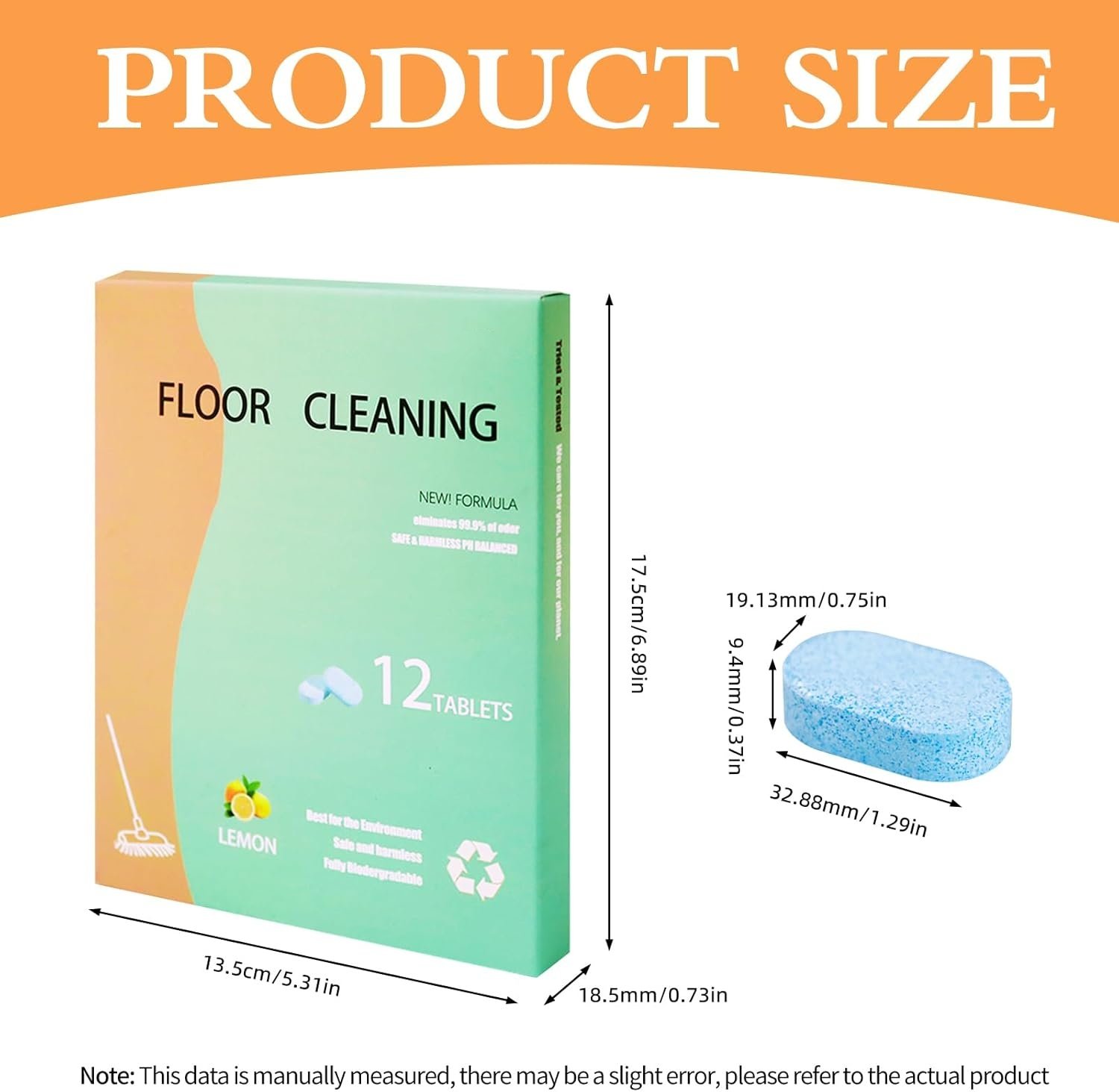 12pcs Floor Cleaning Solution Tablet Deep Cleans for Multiple Hard Floors, Tile and Vinyl Floors，Suitable With All Mop Cleaner lemon Scent