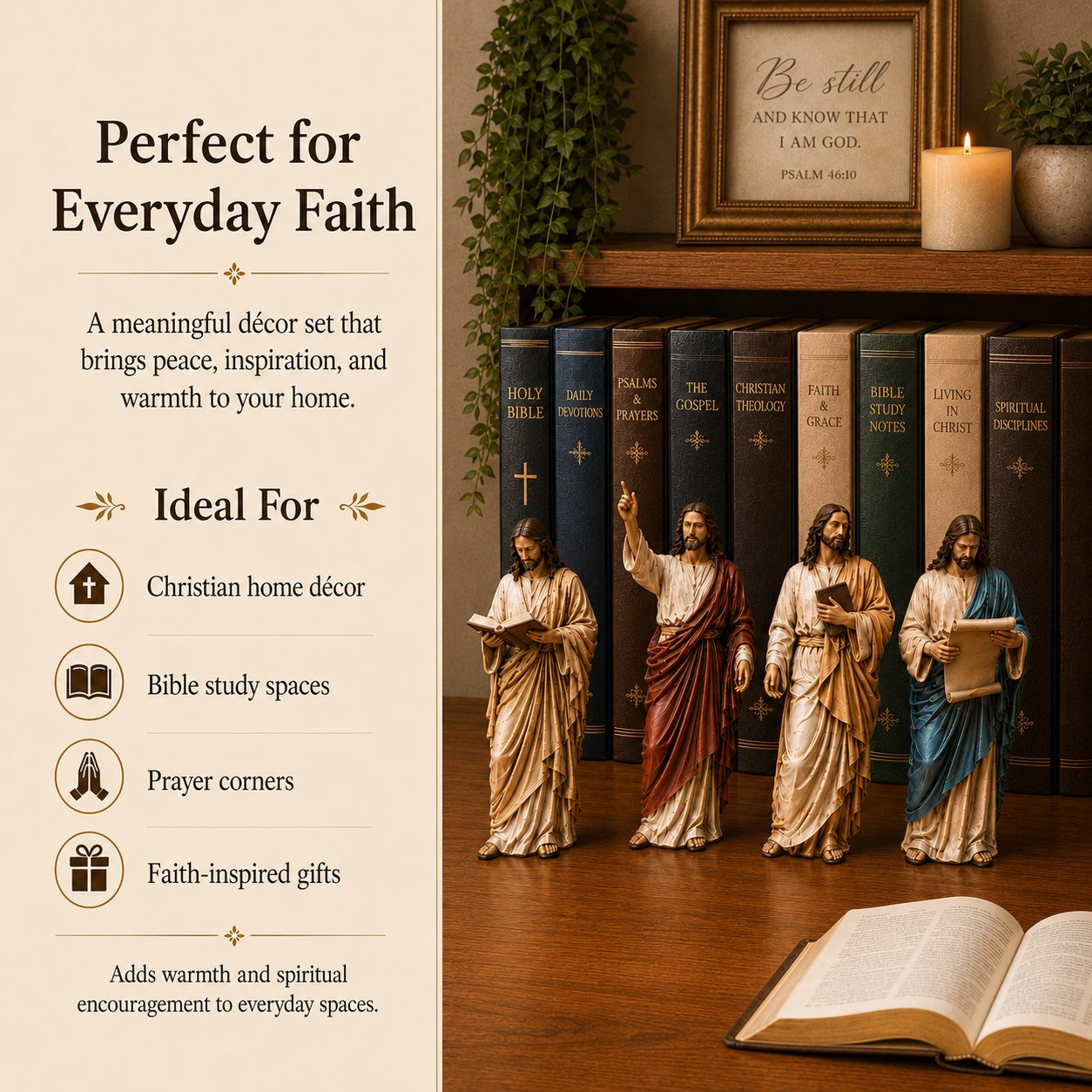 ✝️Jesus Figurine Bookshelf Decor Set🙏Sacred Companions for Your Daily Walk of Faith📚