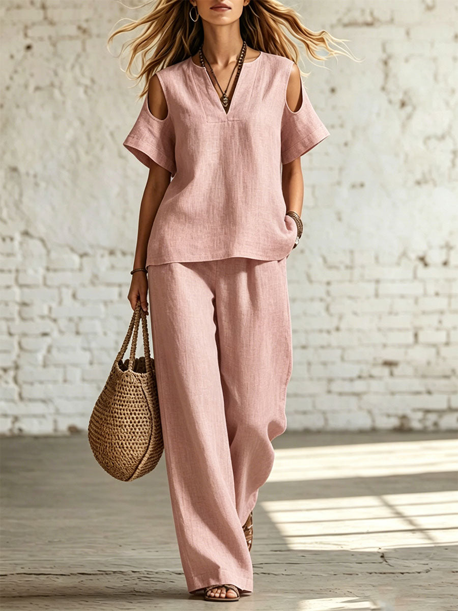 Women's Short-sleeve Top And Casual Pants Two-piece Set