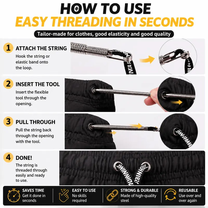 🧵 Flexible Drawstring Threader Tool – Easy Rope & Cord Replacing Helper