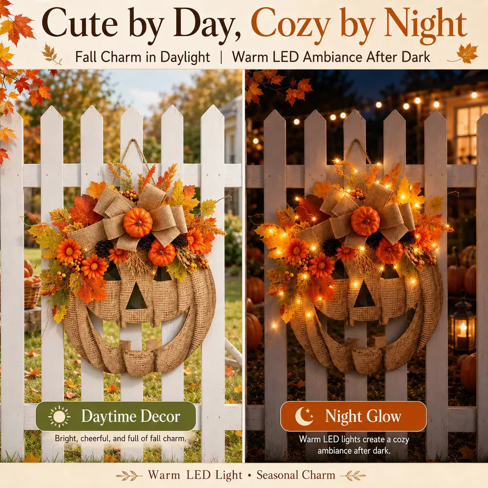 🎉 50% OFF TODAY — 🎃 Burlap Pumpkin Wreath | Lighted & Classic