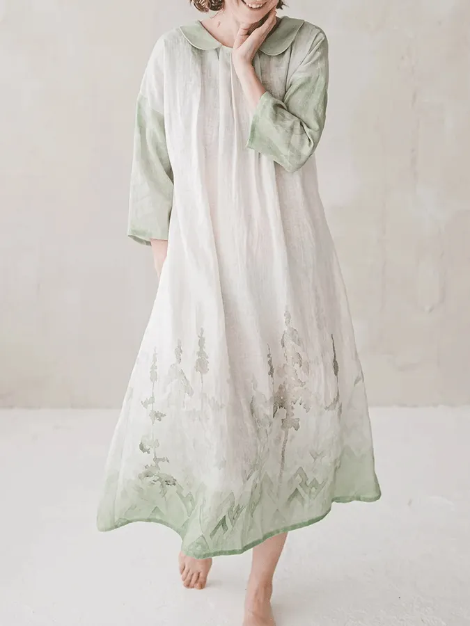 Women's Ombre Forest Print Linen Dress