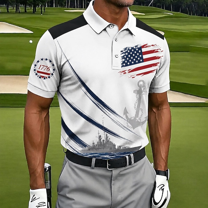 4th of July 2026 250th Men's Camouflage Golf Sports Polo White Short Sleeve Breathable