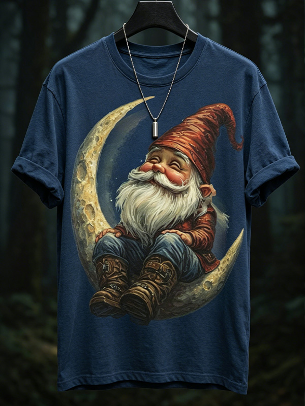 Men's Gnome On The Moon Print T-Shirt