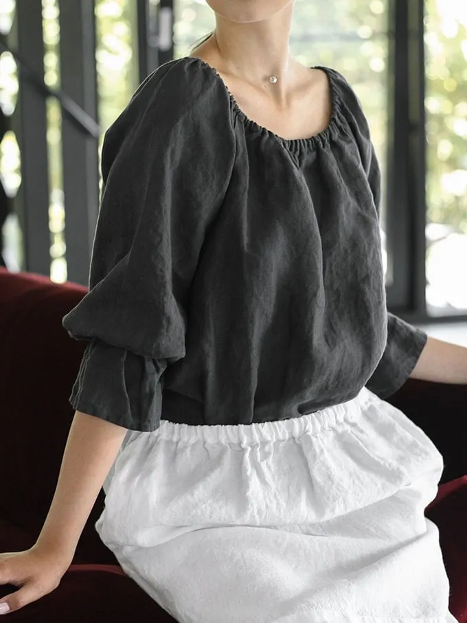 Women's Loose Elastic Neck Lantern Sleeve Two-Wear Top