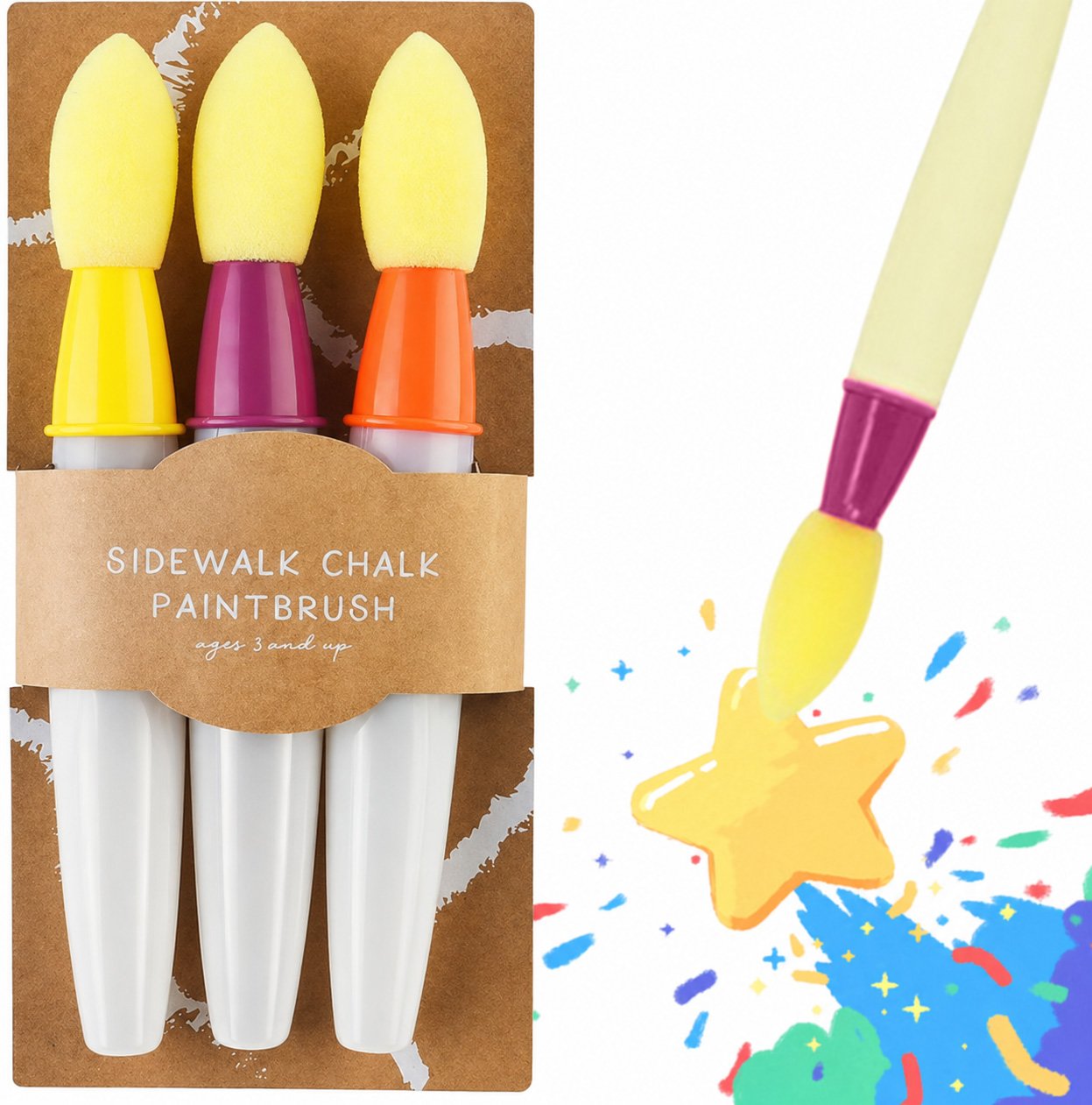 🔥Last Day 49% OFF - 🌈Outdoor Sidewalk Chalk Paint Brush Set | Paint in the Brushes – Just Add Water✨🎨