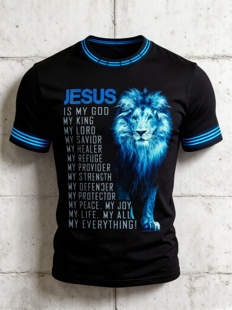 Men's Jesus Is My Everything Blue Lion Christian Print T-Shirt