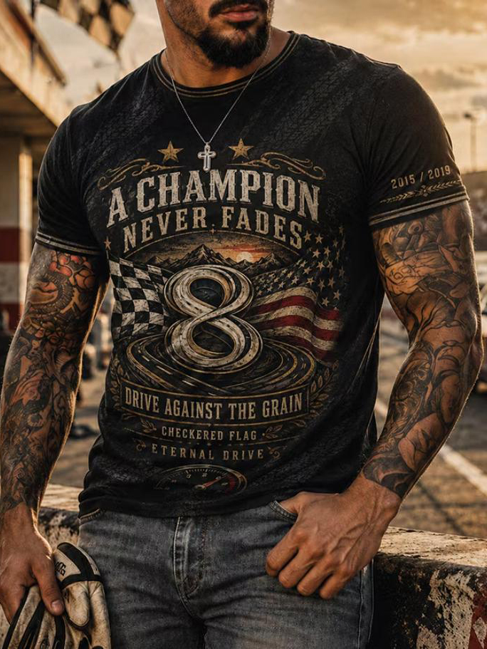 Men's Racing No.8 American Flag Art Print T-Shirt
