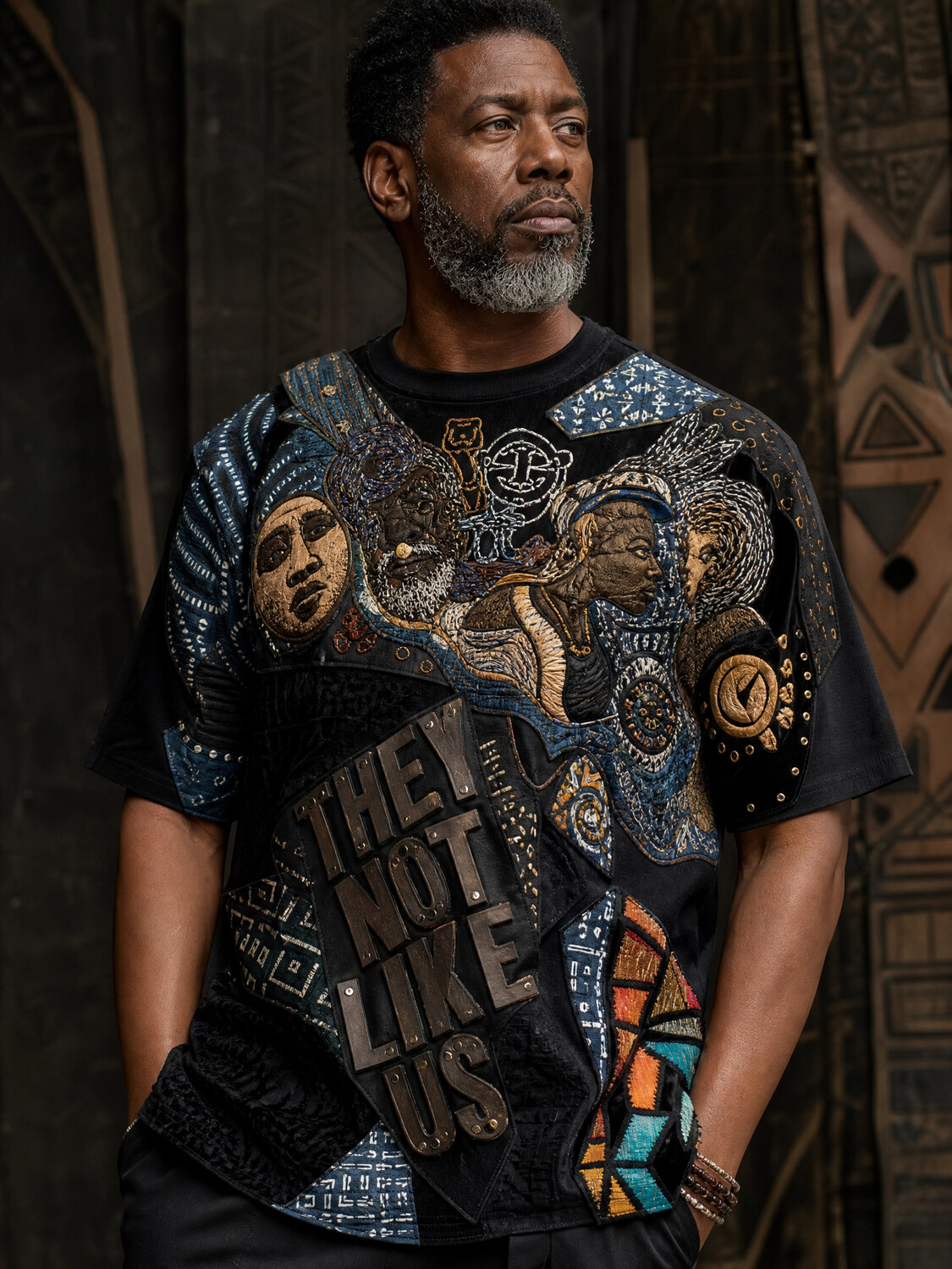 Men's Black African Art Patchwork Print T-Shirt