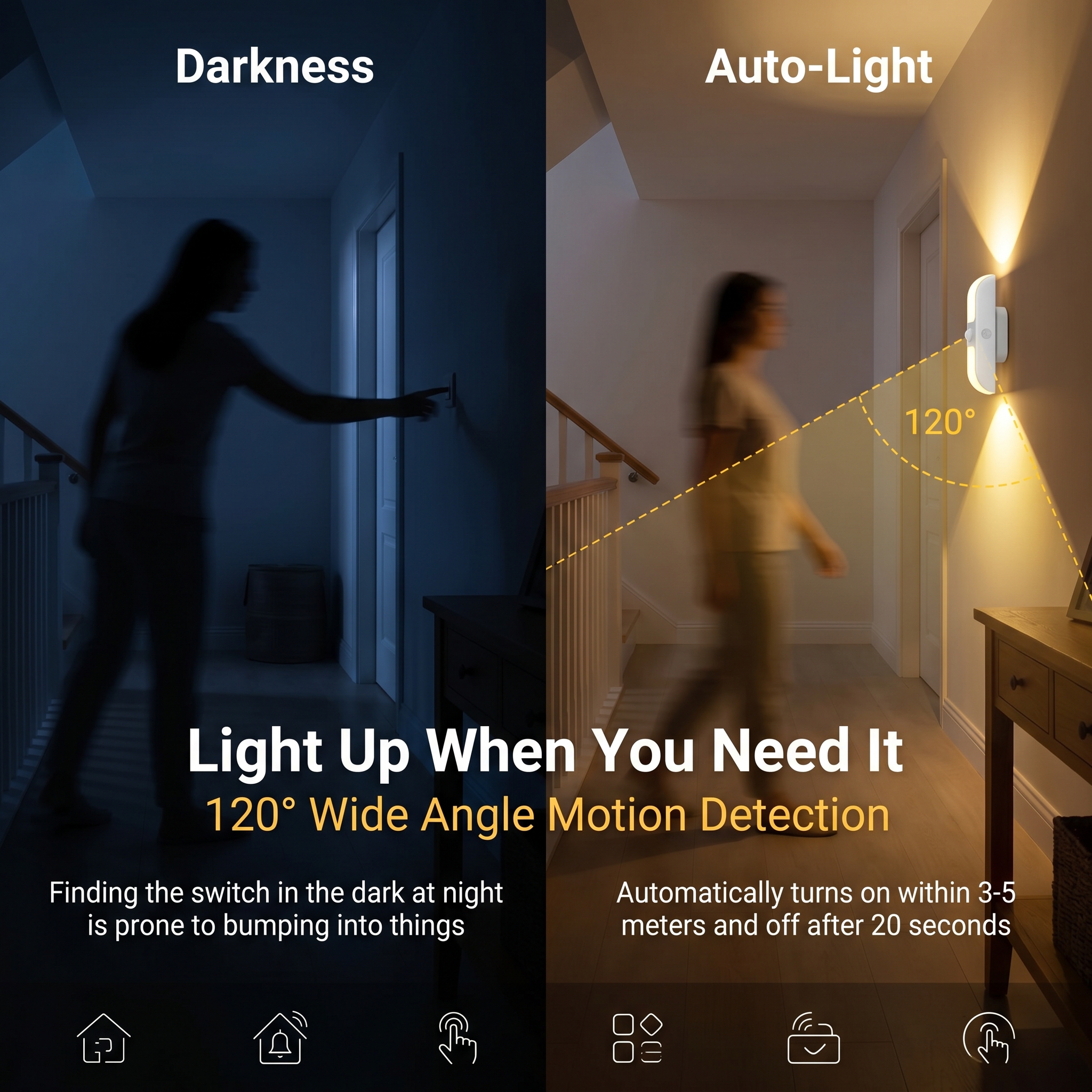 LED Motion Sensor Night Light - Smart Auto-On Cabinet Light with 16 Colors, Rechargeable Magnetic Night Light for Kids Bedroom Kitchen Hallway Stairs, Protects Baby and Family at Night