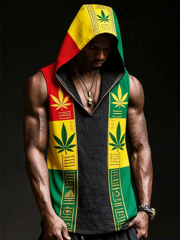 Men's Black History Month Colorful Plants Art Print Workout Hooded Tank Top