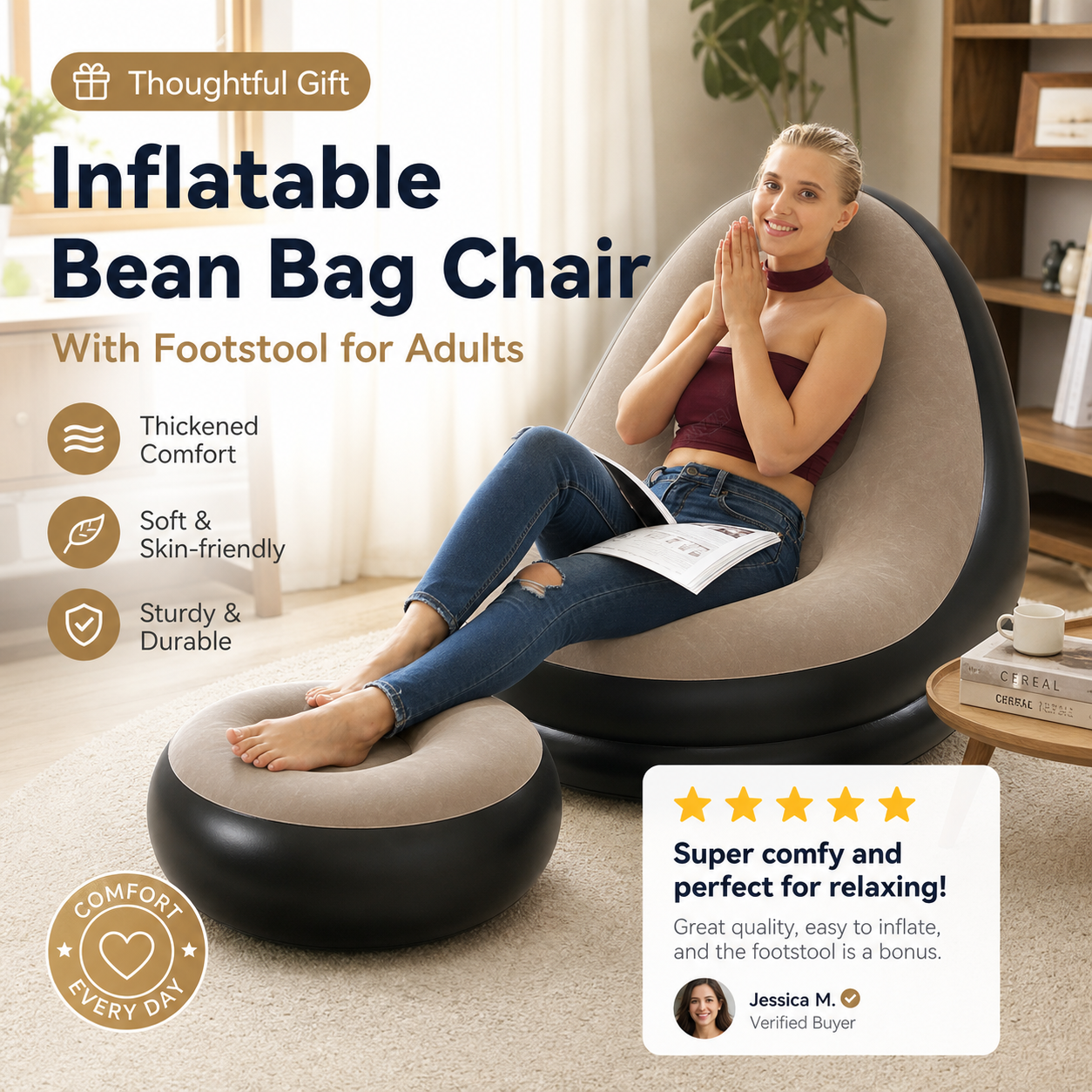 [Thoughtful Gift] Thickened Inflatable Bean Bag Chair For Adults With Footstool