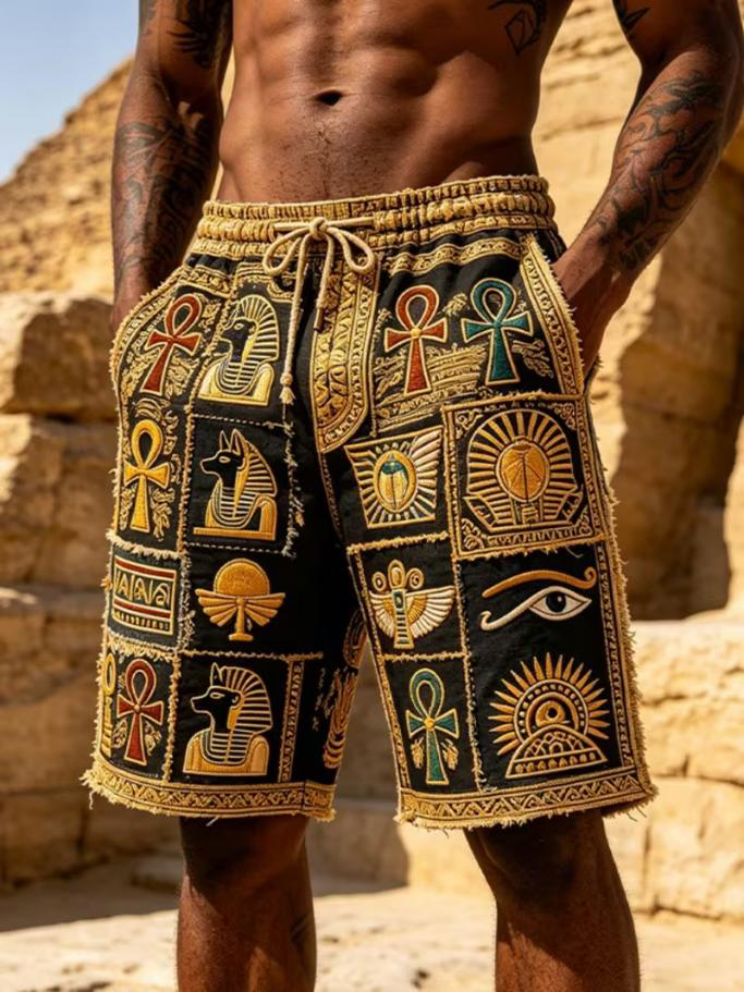 Men's Ankh Scarab Eye Of Horus Ancient Egyptian Symbols Print Casual Shorts