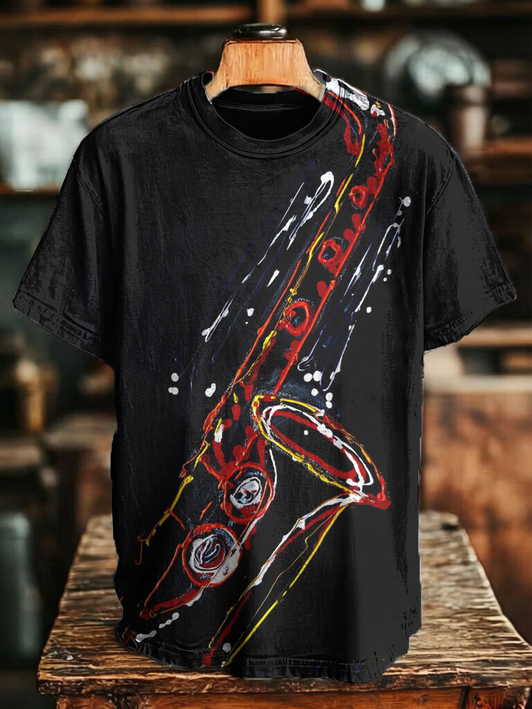 Men's Modern Jazz Sax Drip Graffiti Art Music Print Casual T-Shirt