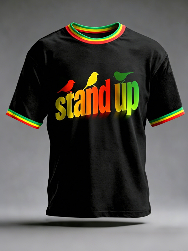 Men's Stand Up Rainbow Bird Print T-Shirt