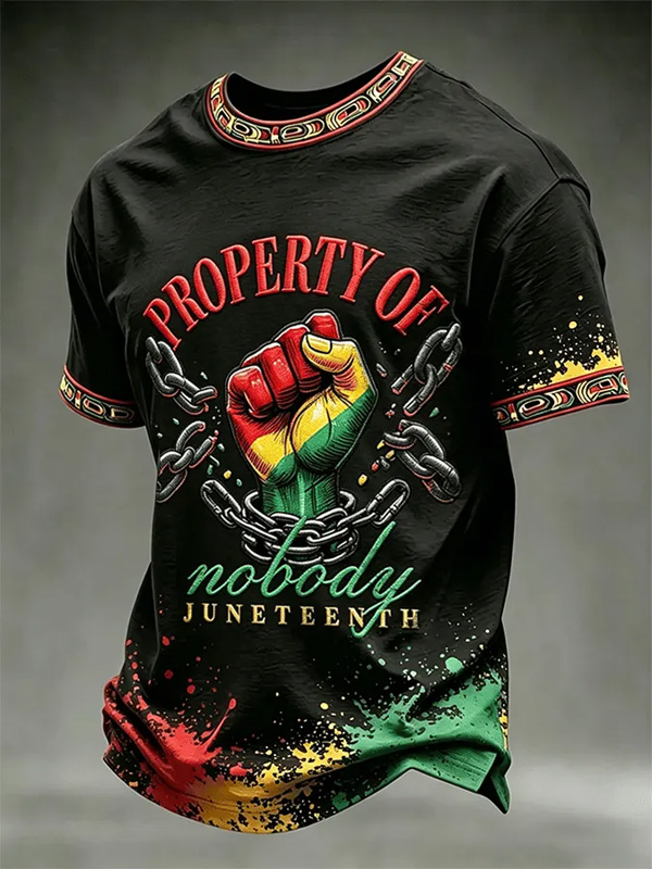 Men's Juneteenth Property Of Nobody Breaking Chains Freedom Fist Print T-Shirt