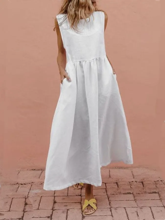 Women's Sleeveless Pleated Cotton Dress