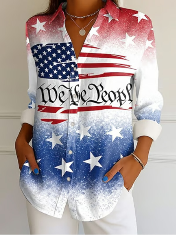 Women's We The People US Flag Gradient Print Long Sleeve Shirt