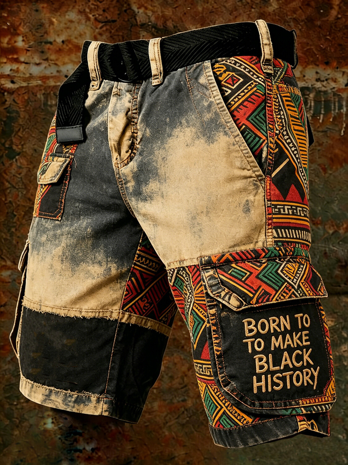 Men's Black History Month Ethnic Pattern Print Cargo Shorts