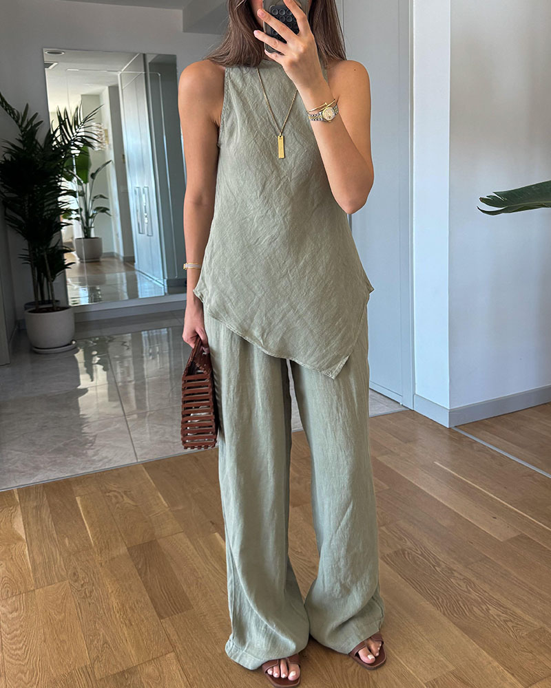Irregular sleeveless casual two-piece set