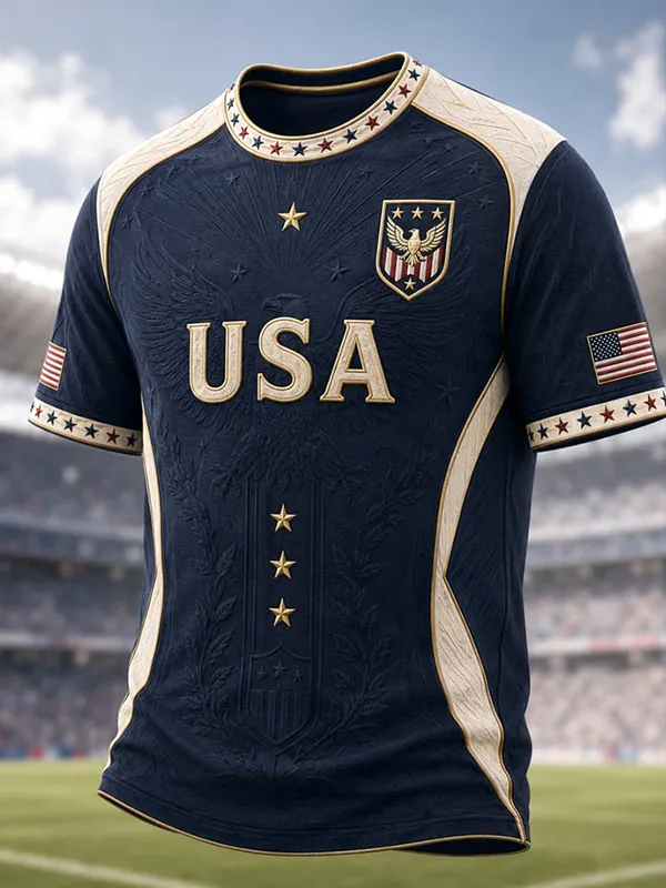 Men's American Bald Eagle USA Soccer Art Print T-Shirt