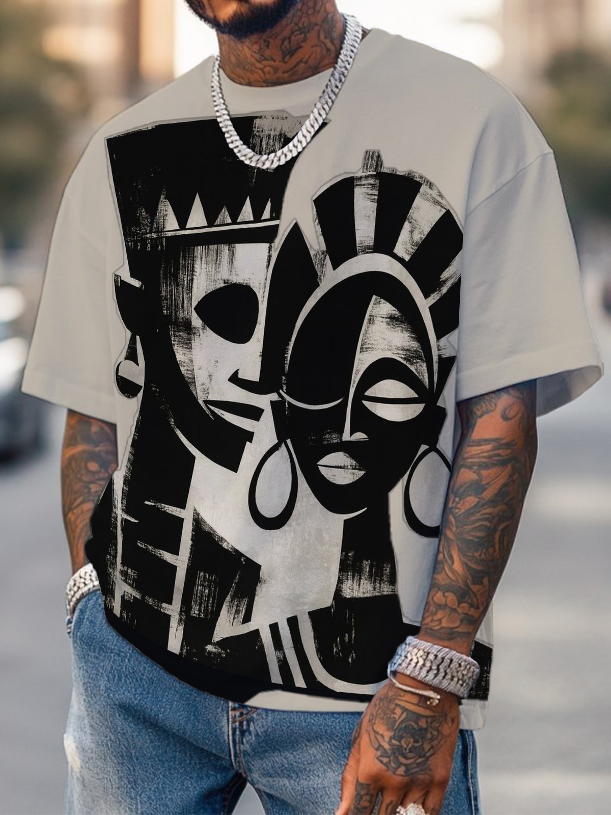 Men''s Abstract African Mask Tribal Print T Shirt