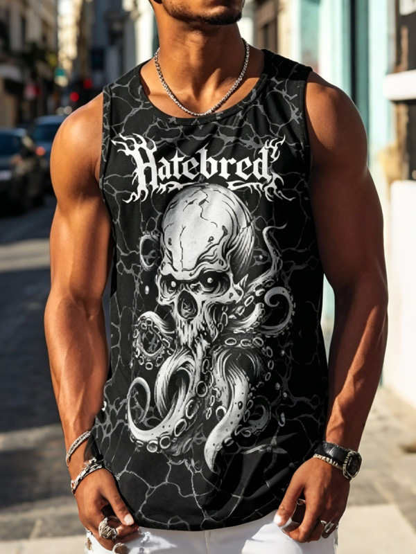 Men's Gothic Octopus Skull Art Print Tank Top