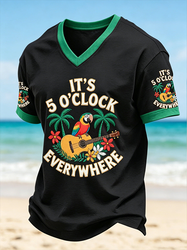 Men's It's 5 O'Clock Everywhere Holiday Parrot Art Print T-Shirt