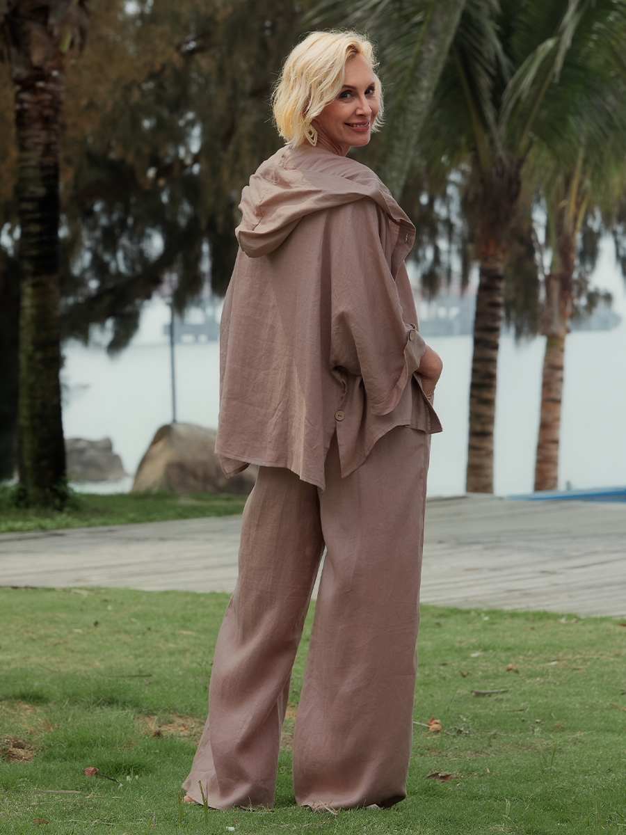 Women's Linen Hooded Jacket and Pats Sets