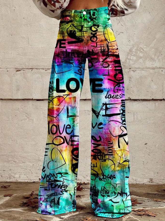 Women's Peace And Love Abstract Graffiti Print Casual Pants