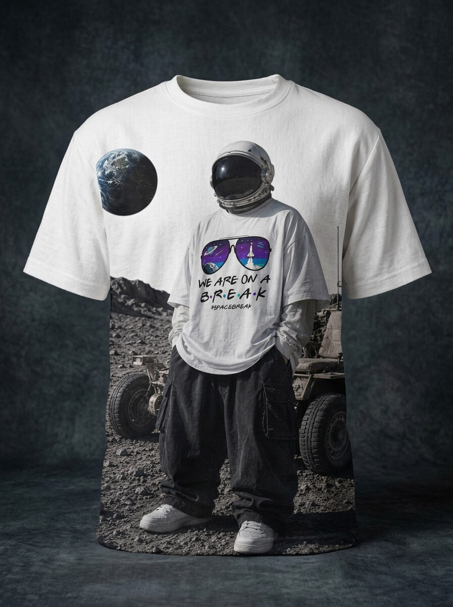 Men's We Are On A Break Outer Space Print Casual T-Shirt