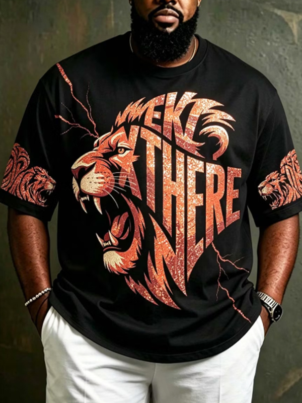 Men's Glitter Lion Lightning Letter Print T-Shirt
