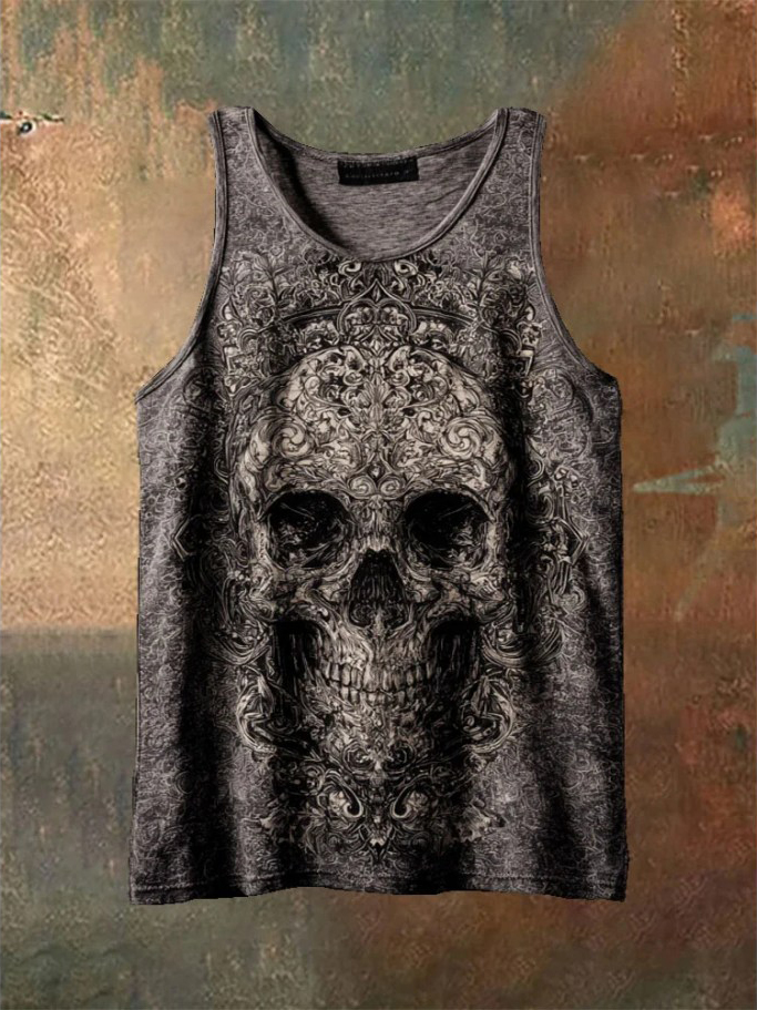 Men's Skeletal Dark Art Print Tank Top
