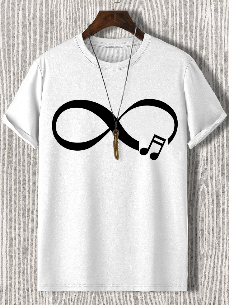 Men's Music Never Ends Infinity Symbol Print Cotton Casual T-Shirt