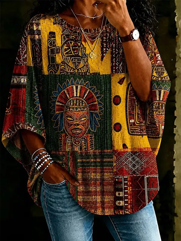 Women's African Tribal Mask Art Print Casual T-Shirt