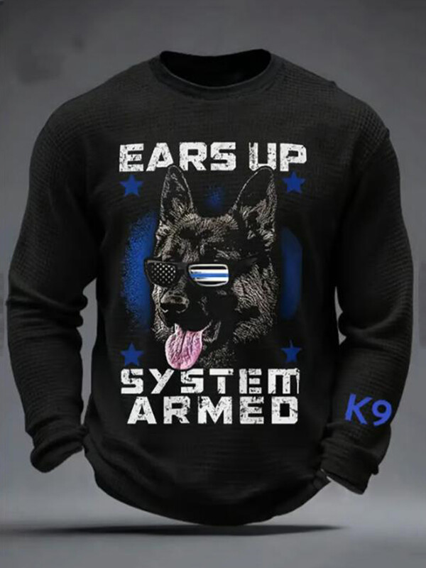 Men's K-9 Veterans Day Ears Up System Armed Dog Print Casual Sweatshirt